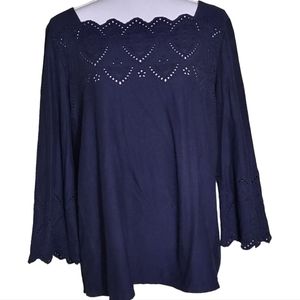 J. JIll Square Neck Blue Eyelet Top size M